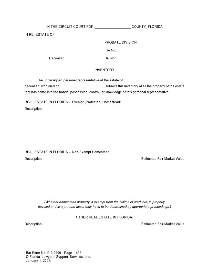 Inventory {P-3.0900} | Pdf Fpdf Doc Docx | FLSSI Probate
