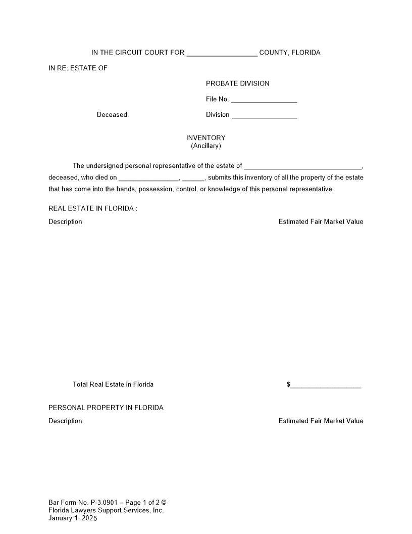 Inventory Ancillary {P-3.0901} | Pdf Fpdf Doc Docx | FLSSI Probate