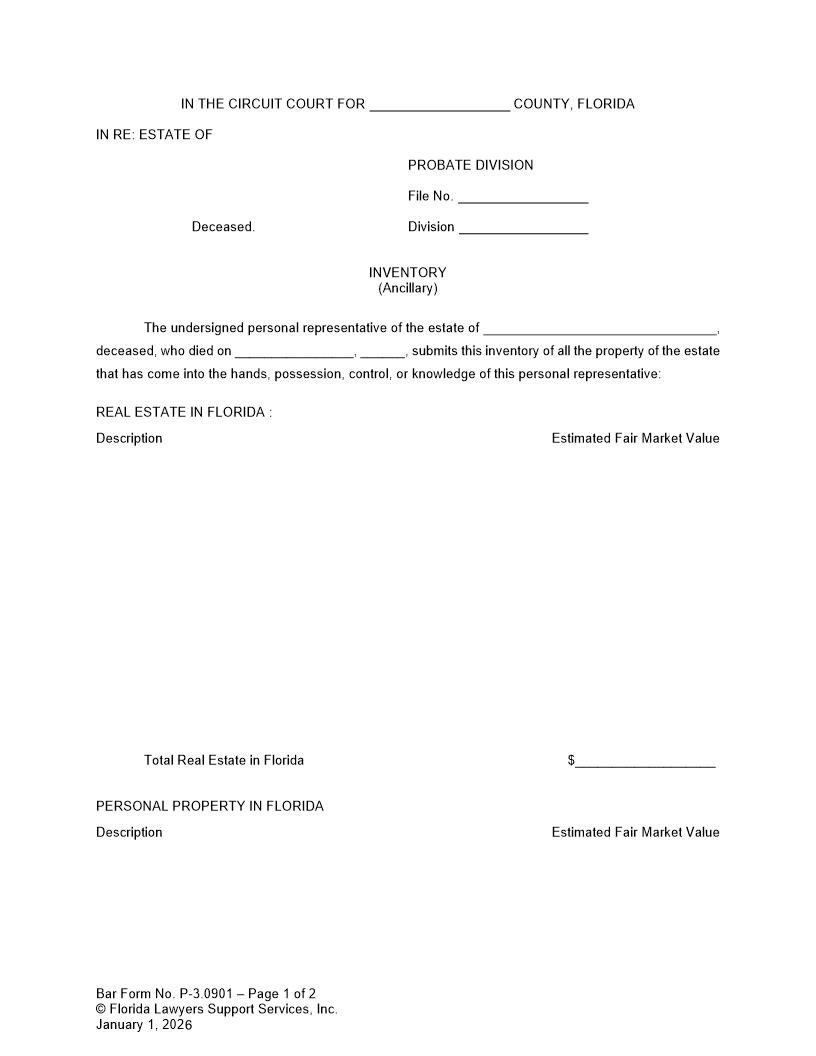 Inventory Ancillary {P-3.0901} | Pdf Fpdf Doc Docx | FLSSI Probate