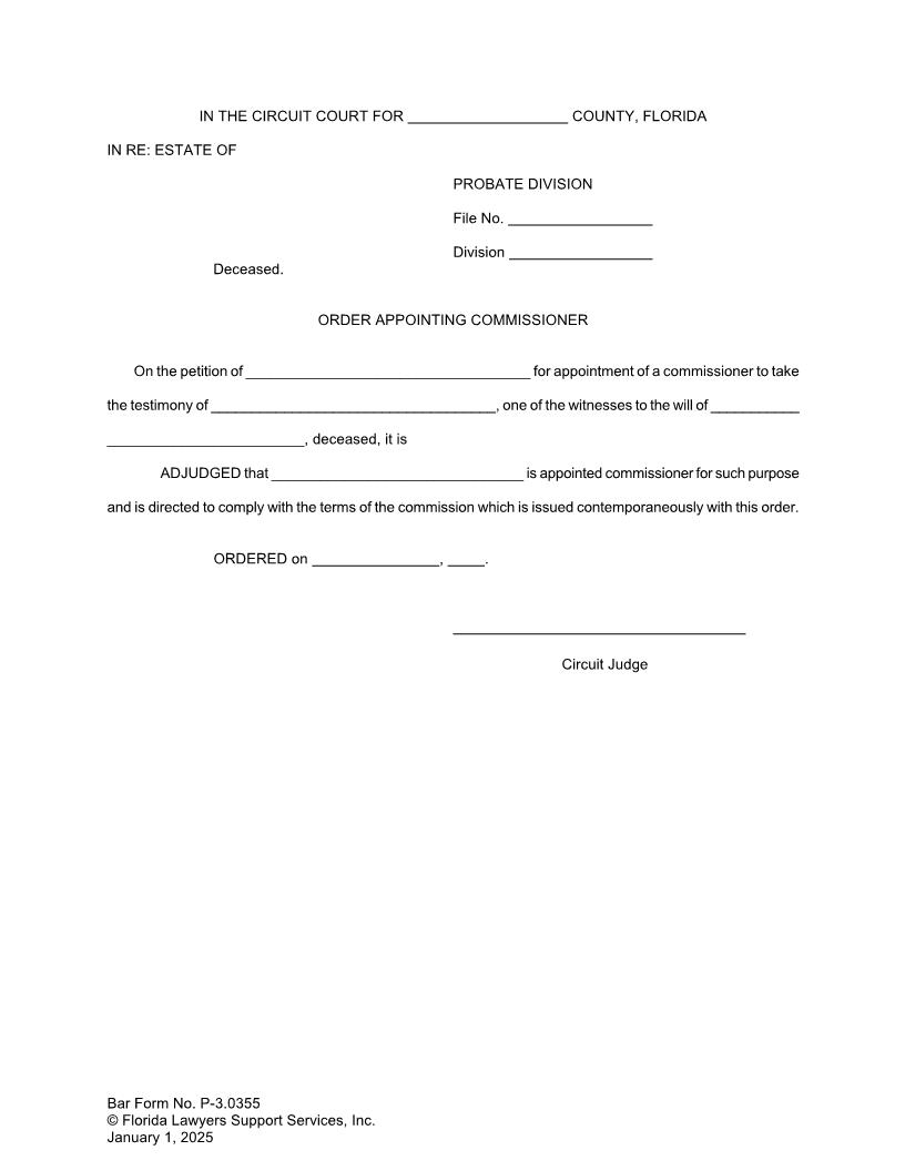 Order Appointing Commissioner {P-3.0355} | Pdf Fpdf Doc Docx | FLSSI Probate