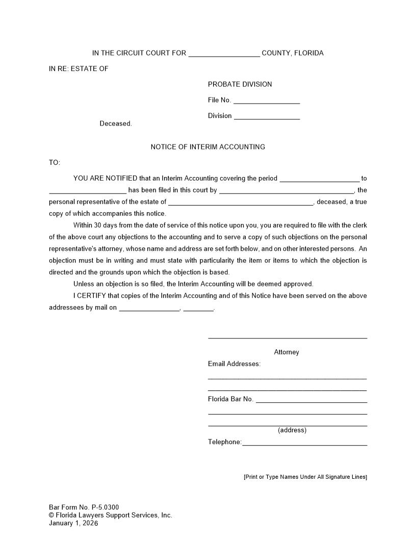 Notice Of Interim Accounting {P-5.0300} | Pdf Fpdf Doc Docx | FLSSI Probate