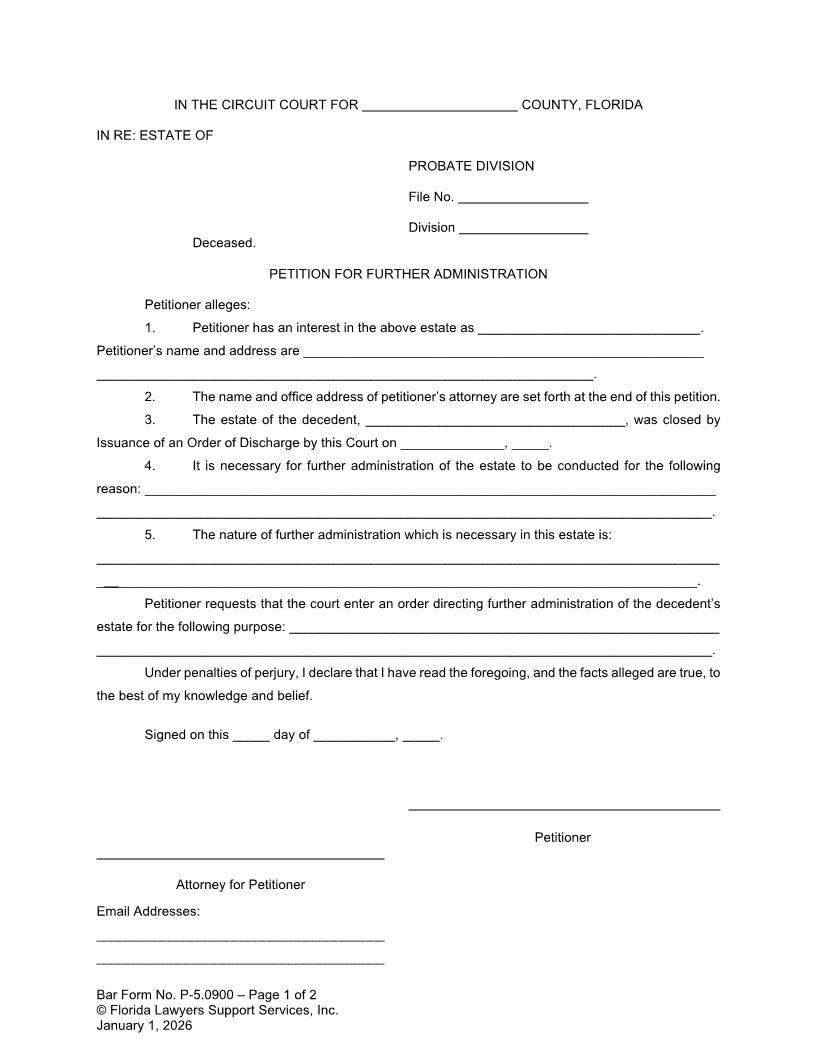 Petition For Further Administration {P-5.0900} | Pdf Fpdf Docx | FLSSI Probate