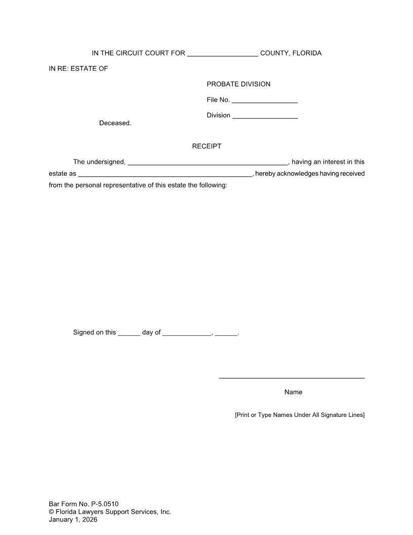 Receipt {P-5.0510} | Pdf Fpdf Doc Docx | FLSSI Probate