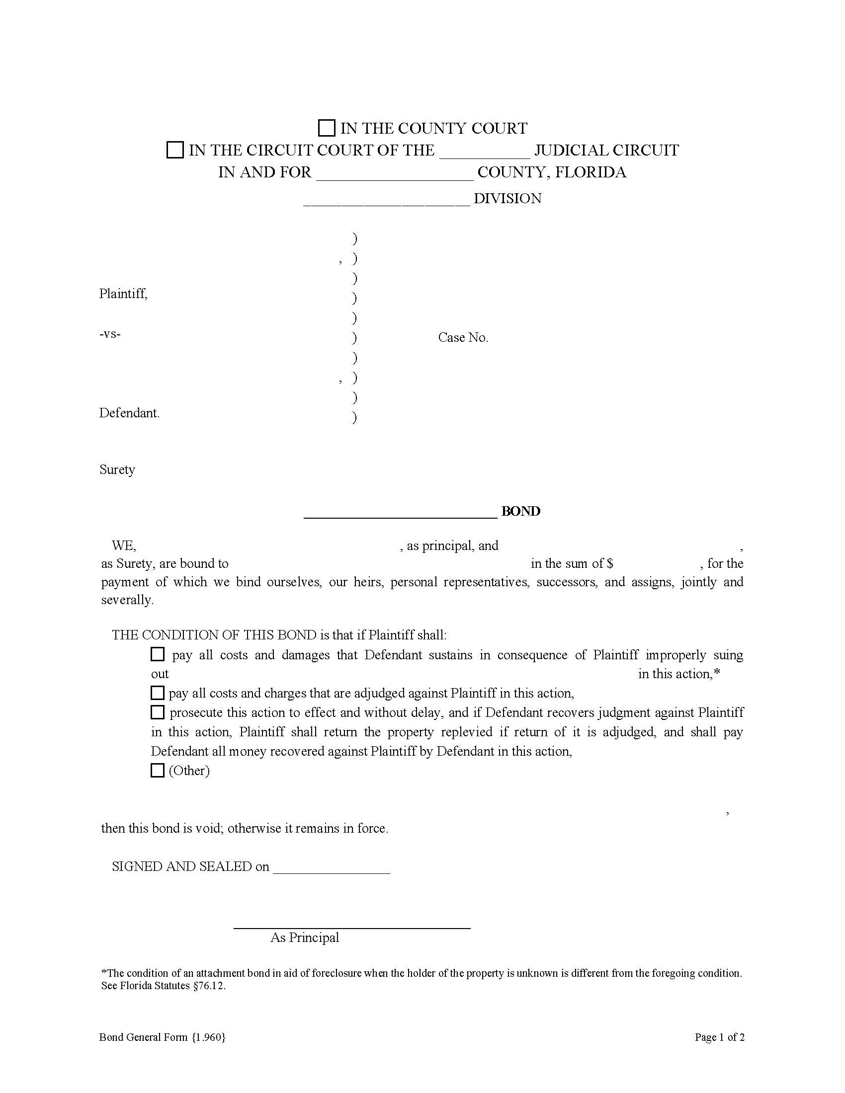 Bond General Form {1.960} | Pdf Fpdf Doc Docx | Florida