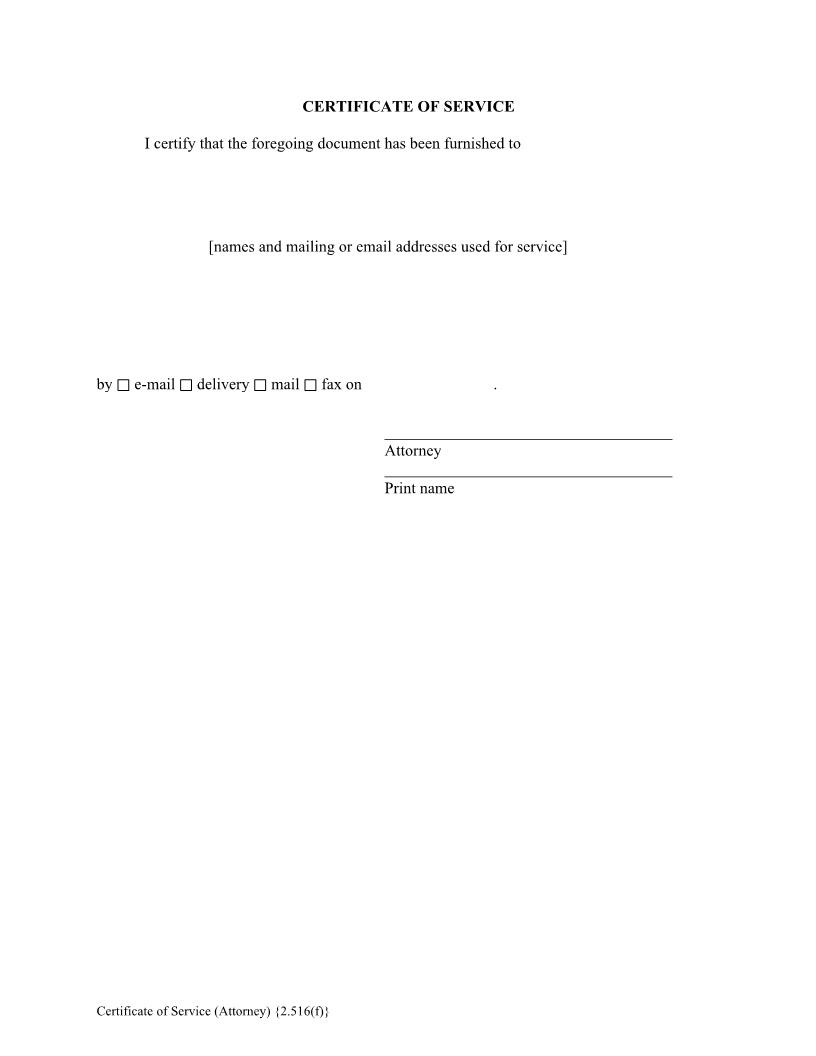 Certificate Of Service (Attorney) {2.516(f)} | Pdf Fpdf Docx | Florida