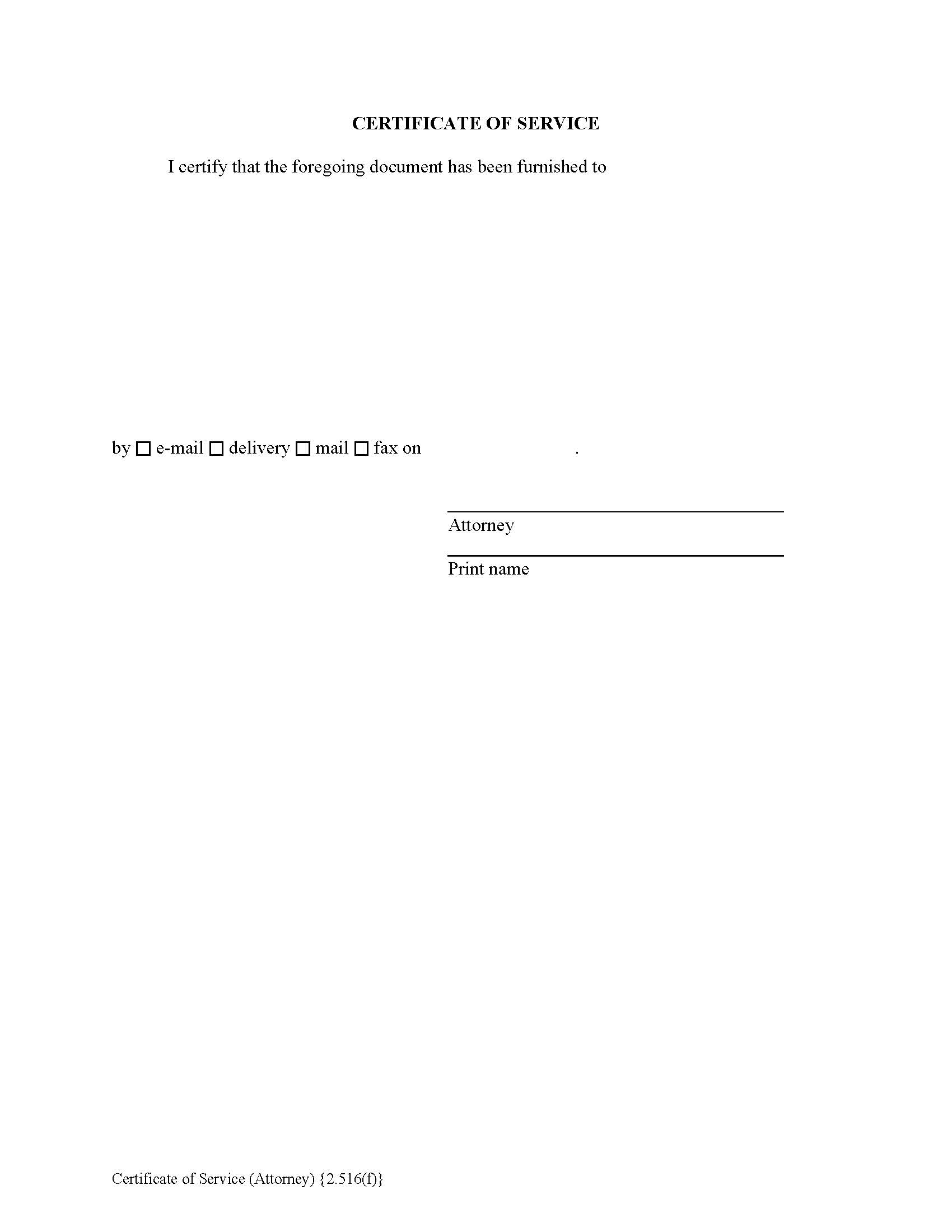 Certificate Of Service (Attorney) {2.516(f)} | Pdf Fpdf Docx | Florida