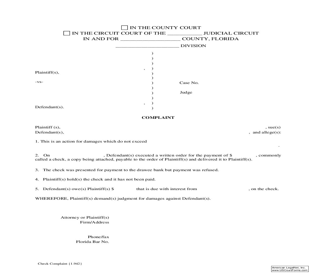 Check Complaint {1.942} | Pdf Fpdf Doc Docx | Florida