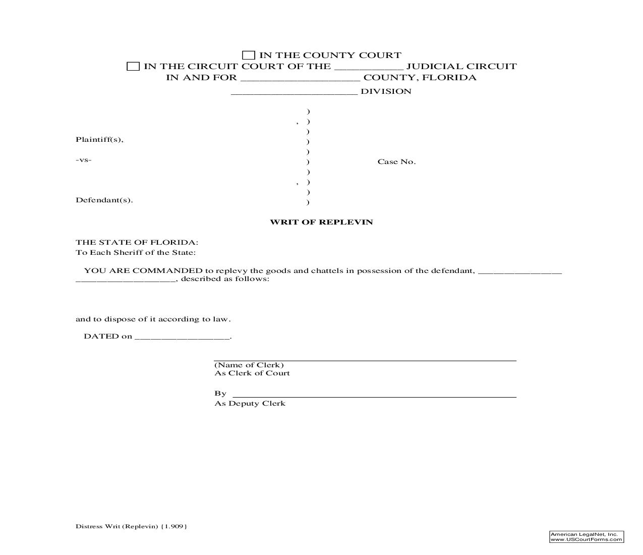 Distress Writ {1.909} | Pdf Fpdf Doc Docx | Florida