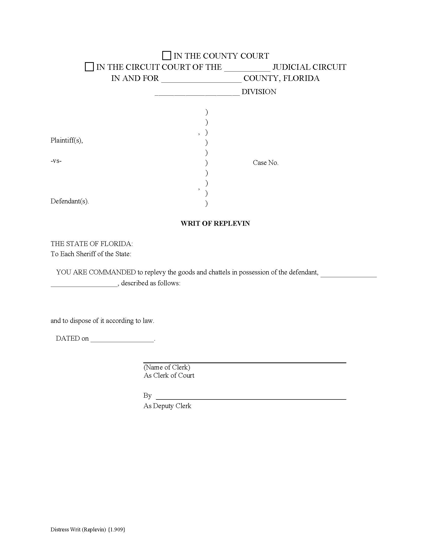 Distress Writ {1.909} | Pdf Fpdf Doc Docx | Florida