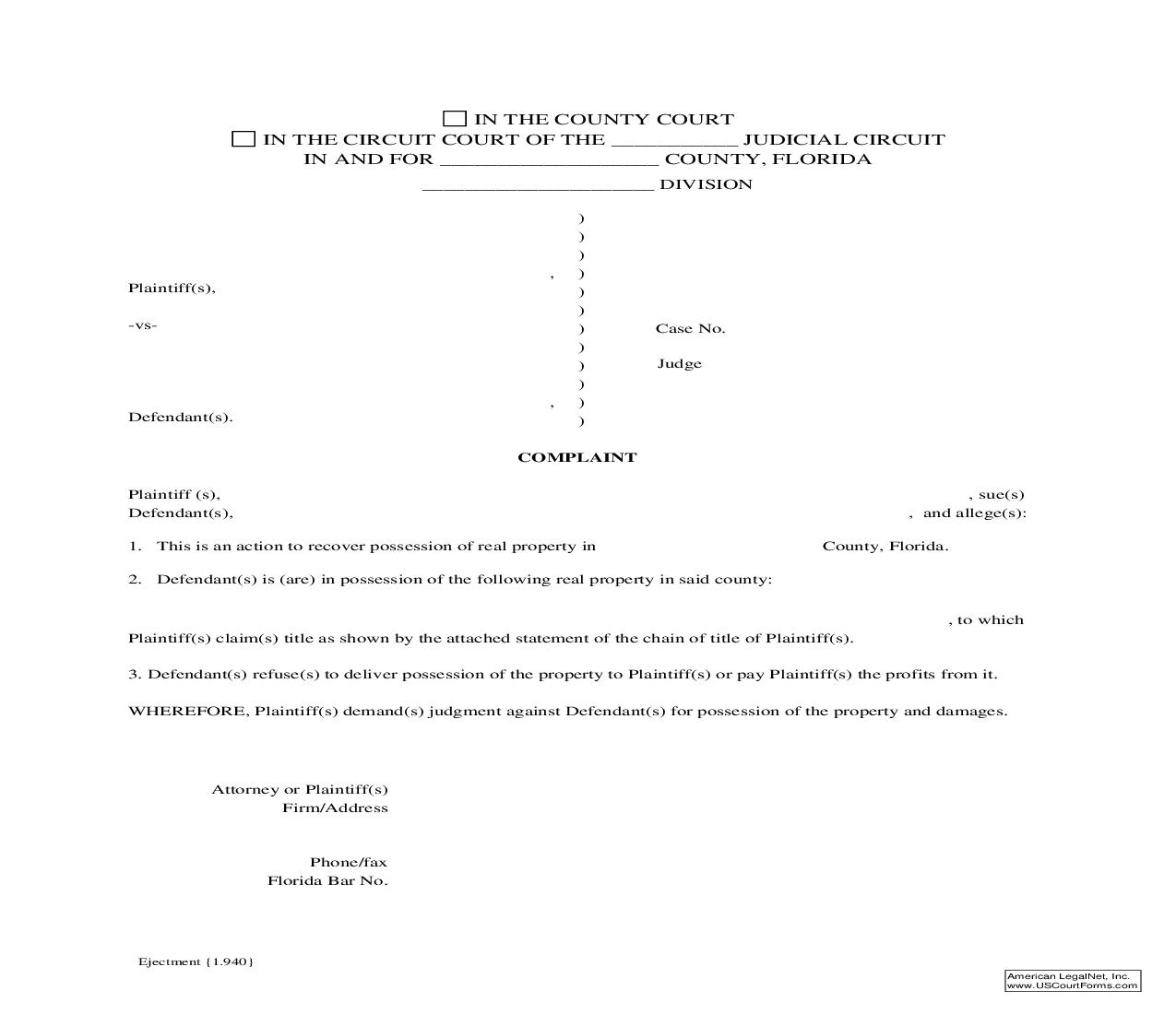Ejectment {1.940} | Pdf Fpdf Doc Docx | Florida