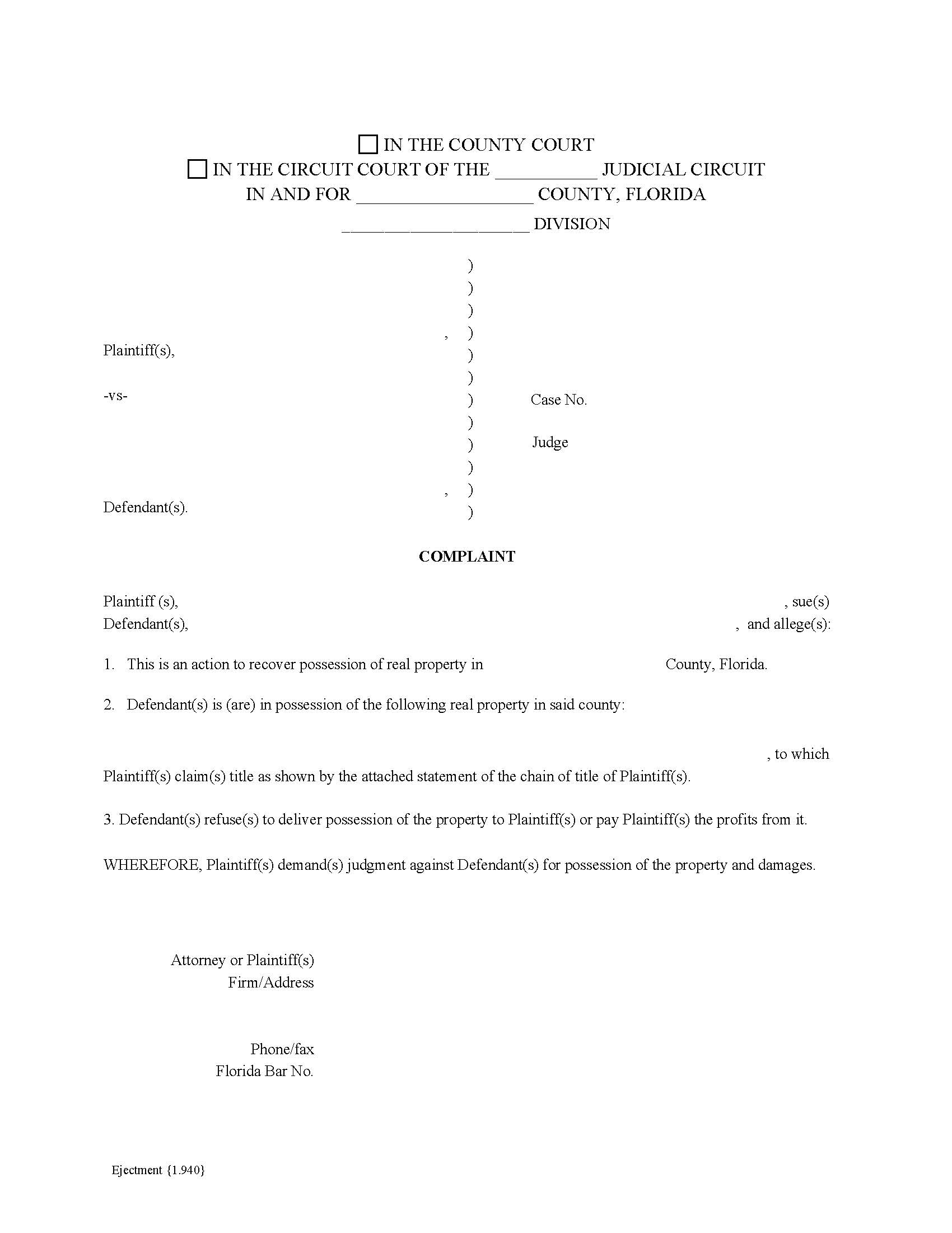 Ejectment {1.940} | Pdf Fpdf Doc Docx | Florida