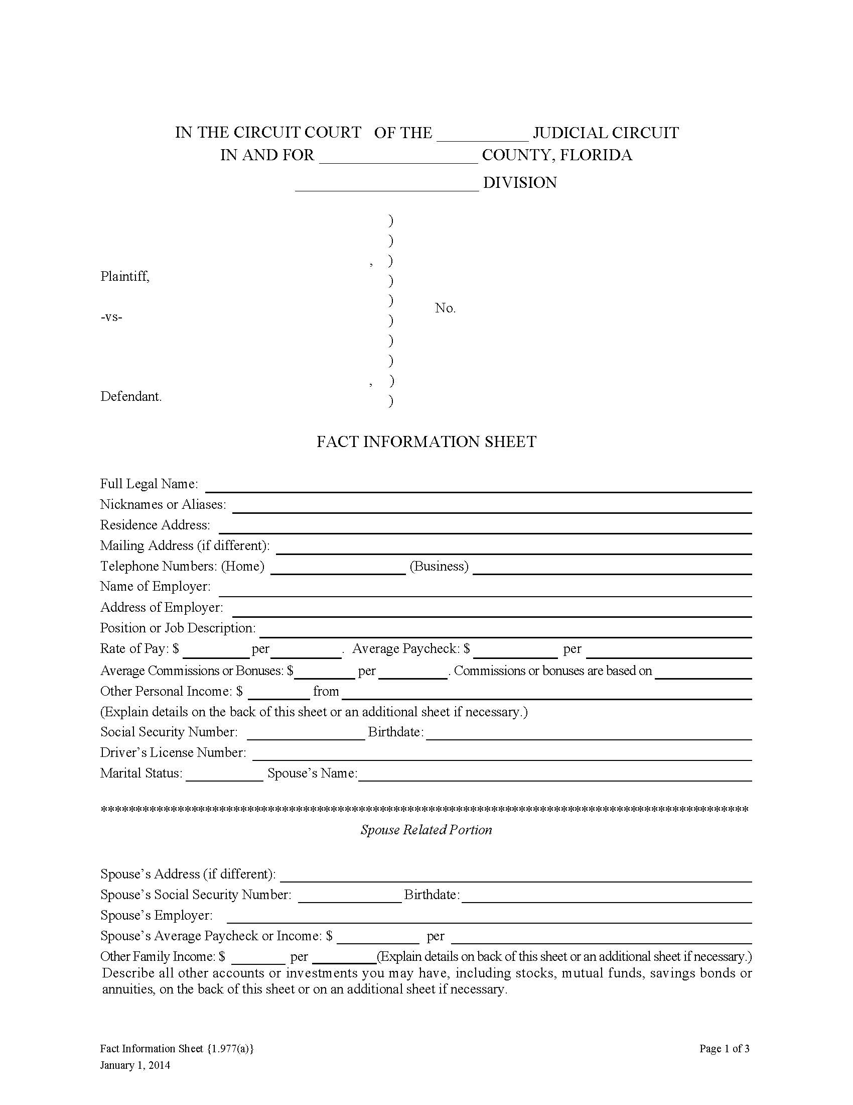 Fact Information Sheet {1.977(a)} | Pdf Fpdf Doc Docx | Florida