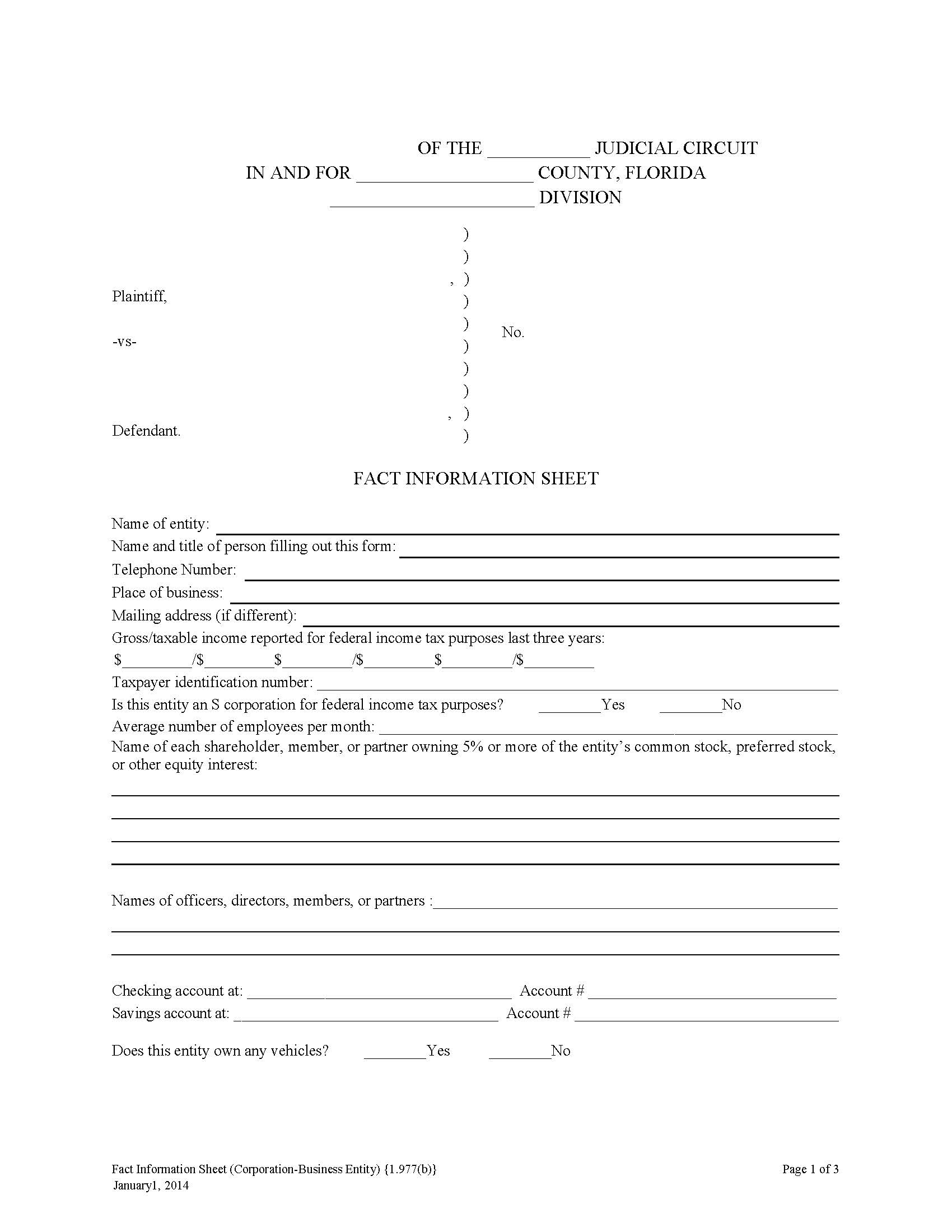 Fact Information Sheet (Corporation-Business Entity) {1.977(b)} | Pdf Fpdf Doc Docx | Florida