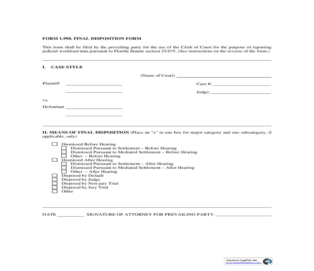 Final Disposition Form {1.998} | Pdf Fpdf Doc Docx | Florida