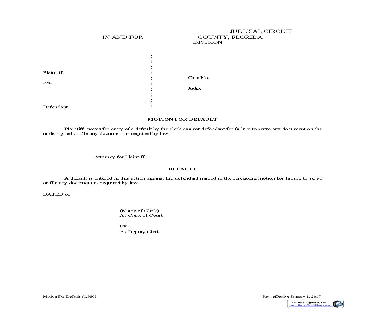 Motion For Default {1.980} | Pdf Fpdf Doc Docx | Florida