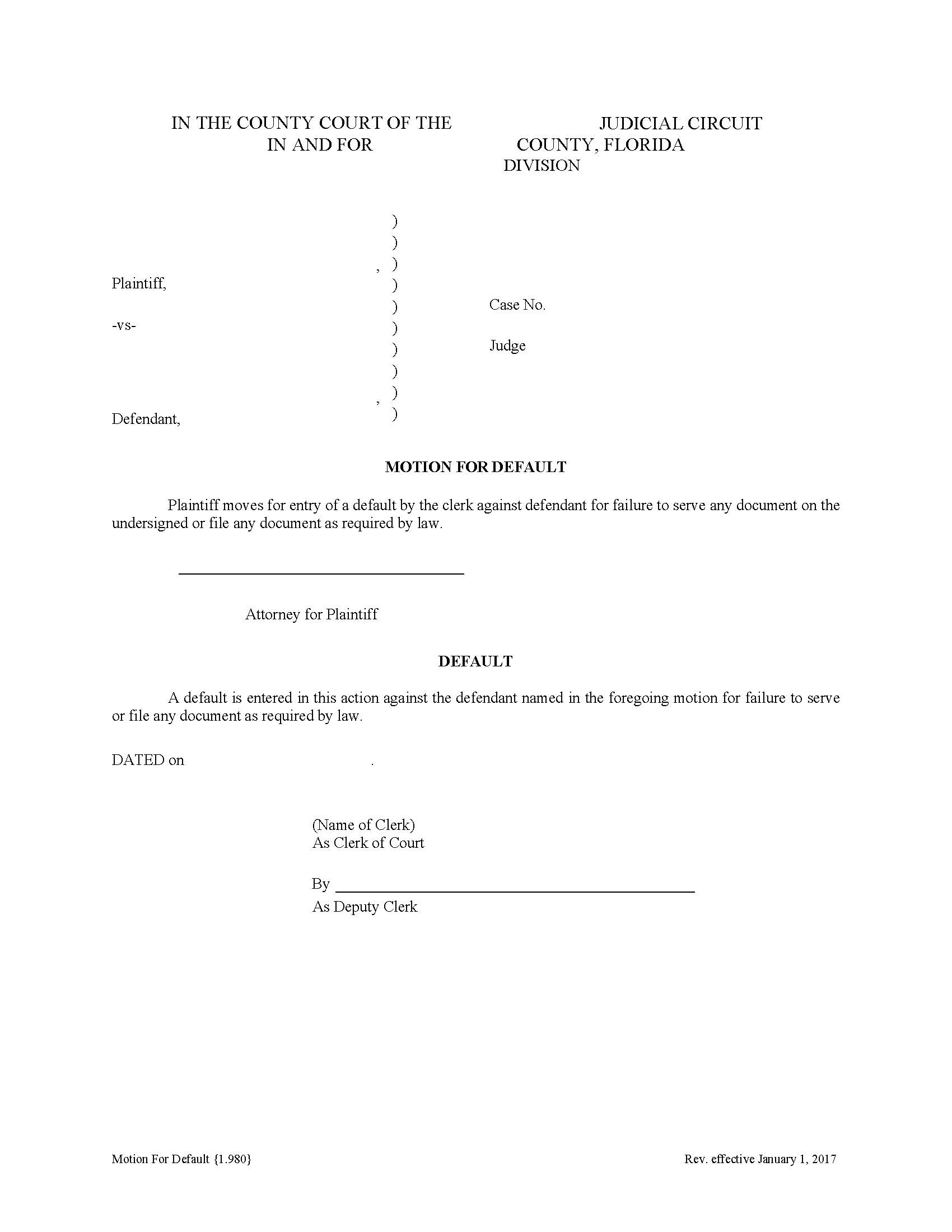 Motion For Default {1.980} | Pdf Fpdf Doc Docx | Florida