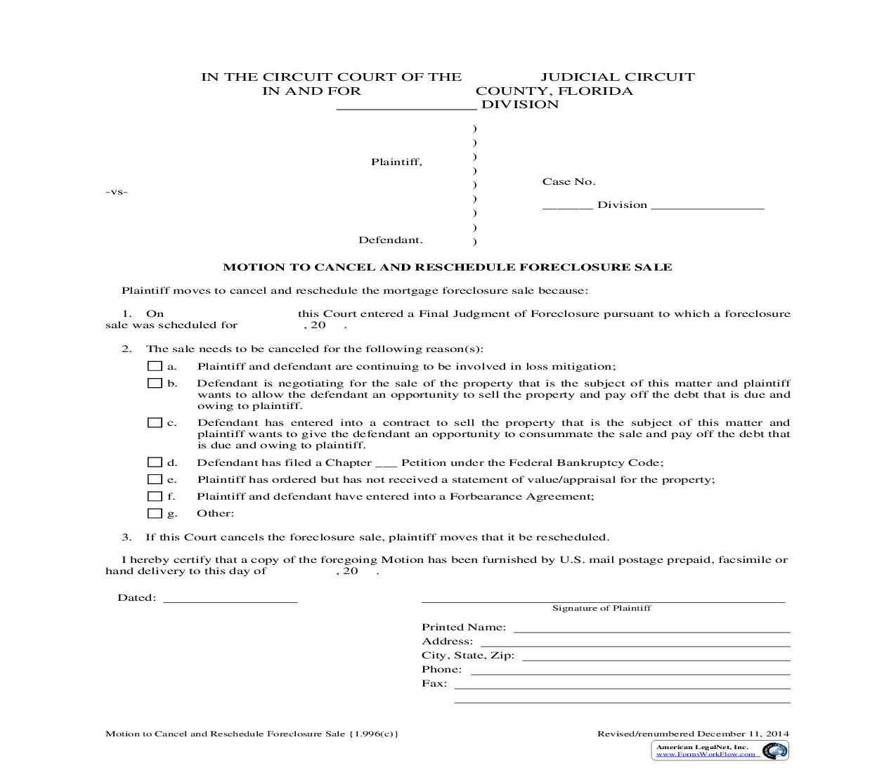 Motion To Cancel And Reschedule Foreclosure Sale {1.996(c)} | Pdf Fpdf Doc Docx | Florida