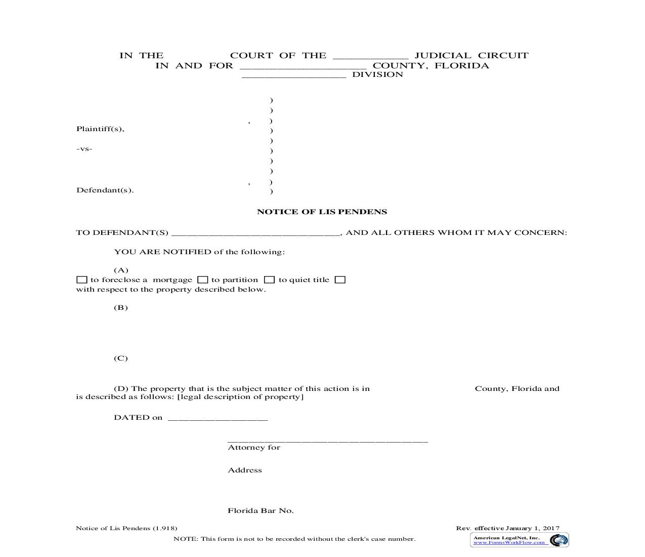 Notice Of Lis Pendens {1.918} | Pdf Fpdf Doc Docx | Florida