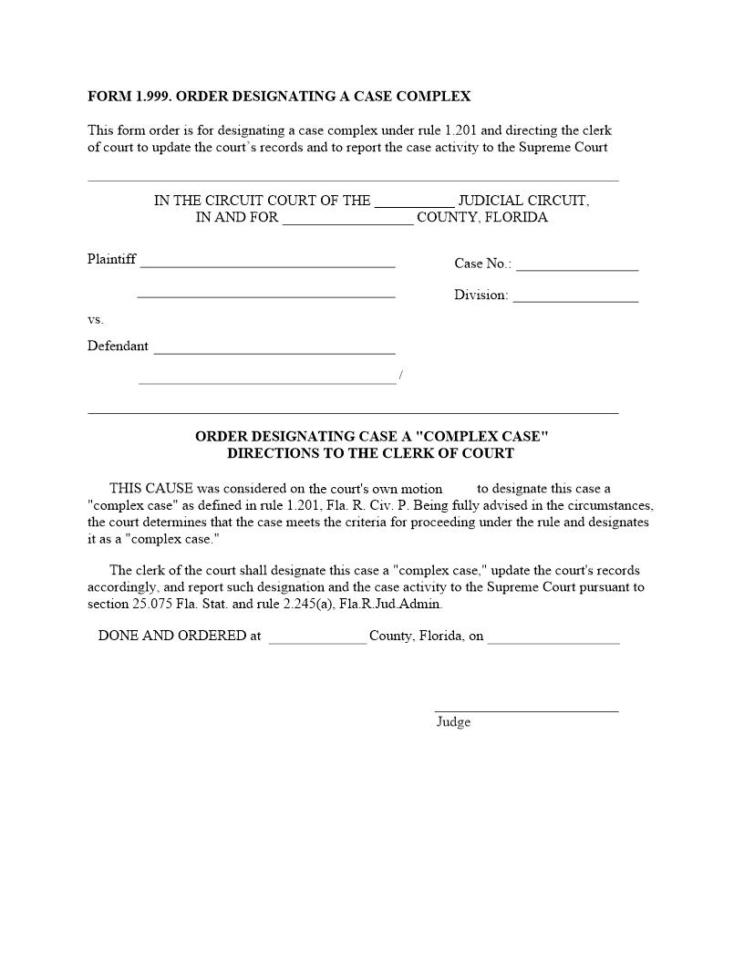 Order Designating Case A Complex Case {1.999} | Pdf Fpdf Doc Docx | Florida