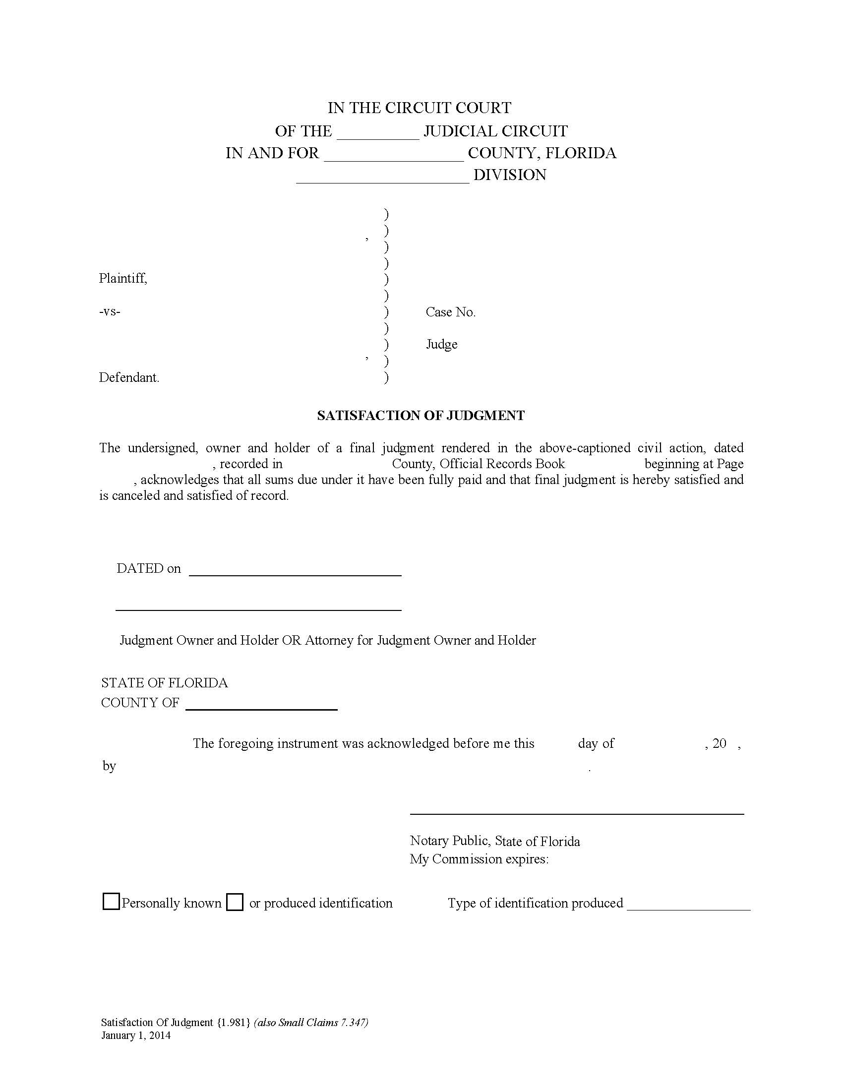 Satisfaction Of Judgment {1.981} | Pdf Fpdf Doc Docx | Florida