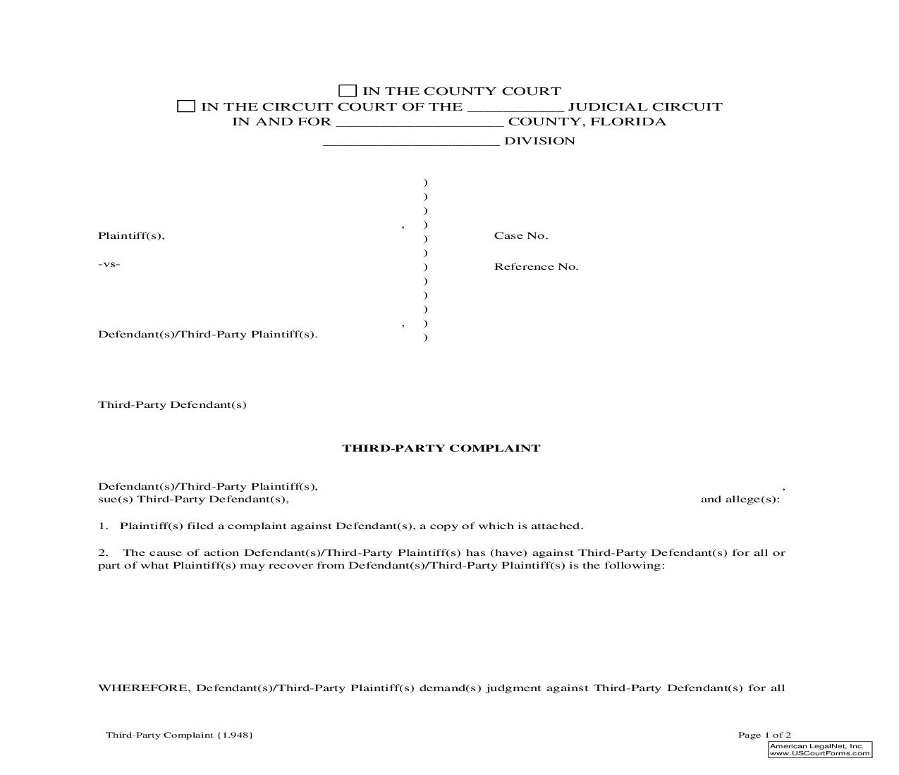 Third-Party Complaint {1.948} | Pdf Fpdf Doc Docx | Florida