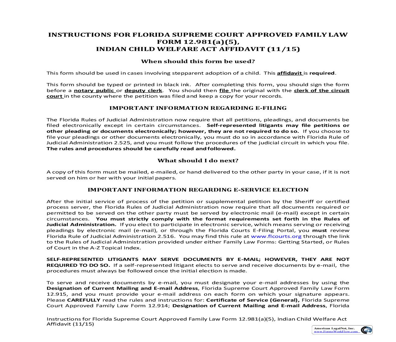 Indian Child Welfare Act Affidavit {12.981(a)(5)} | Pdf Fpdf Doc Docx | Florida