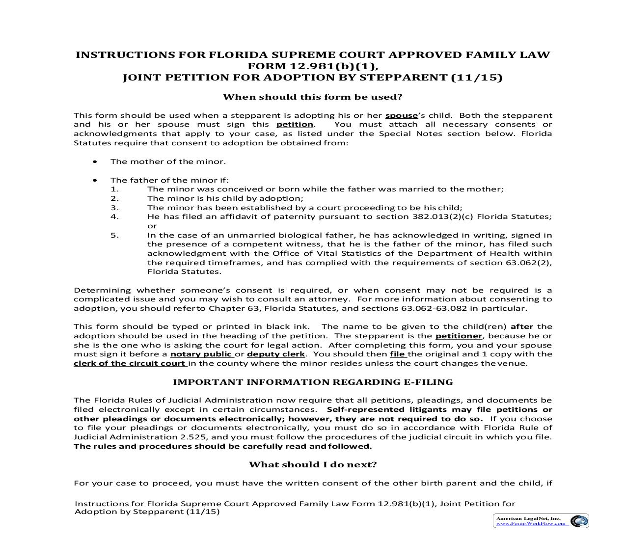 Joint Petition For Adoption By Stepparent {12.981(b)(1)} | Pdf Fpdf Doc Docx | Florida