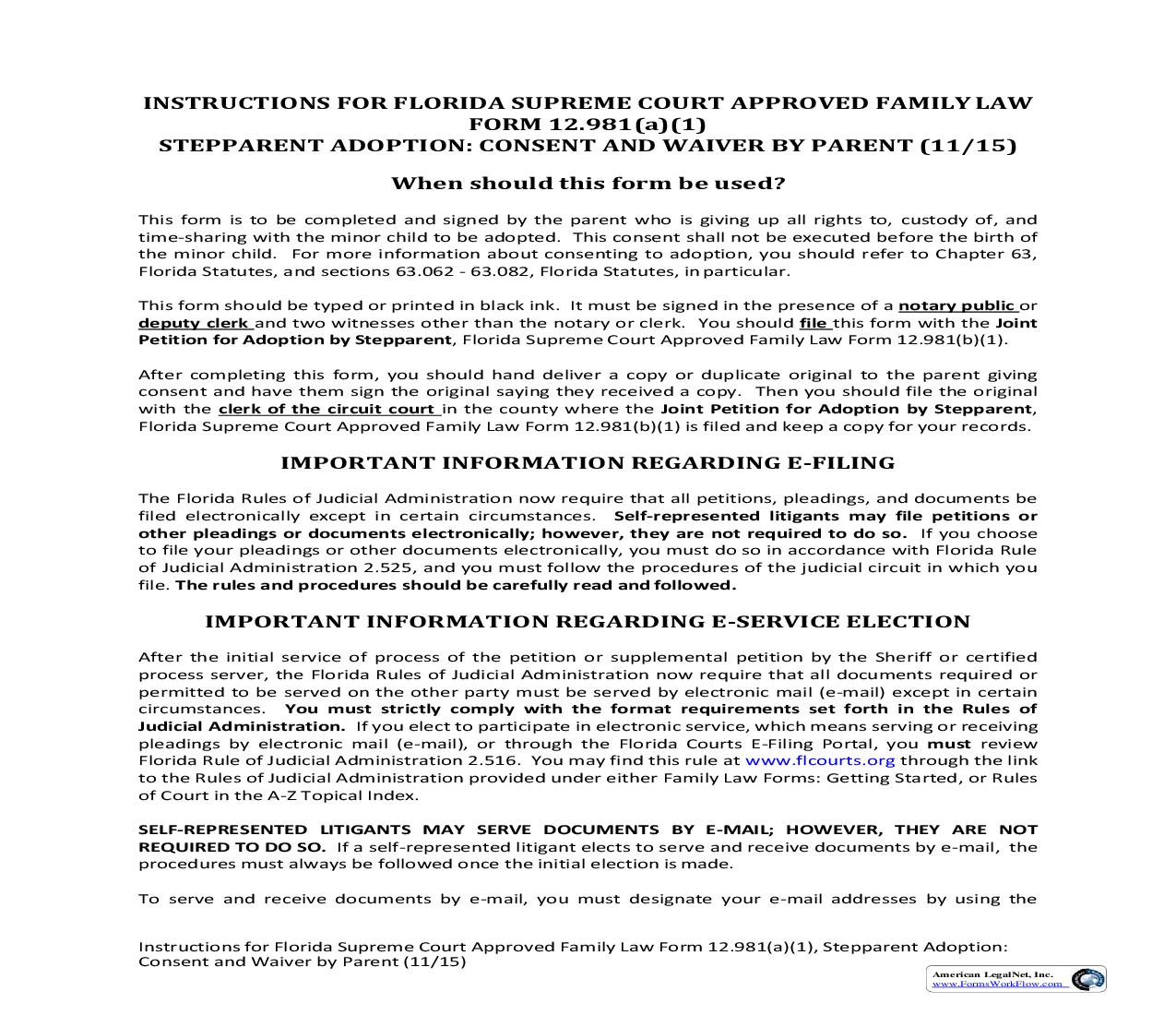 Stepparent Adoption Consent And Waiver By Parent {12.981(a)(1)} | Pdf Fpdf Doc Docx | Florida