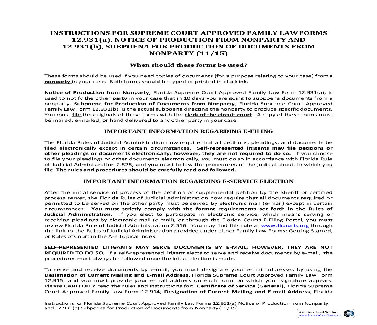 Notice Of Production From Nonparty (And Instructions) {12.931(a)} | Pdf Fpdf Doc Docx | Florida