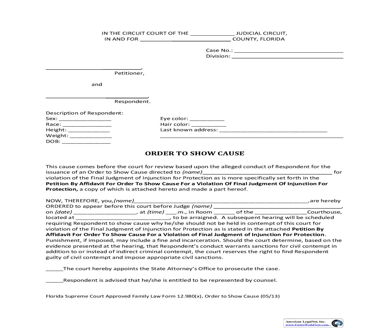 Order To Show Cause {12.980(x)} | Pdf Fpdf Doc Docx | Florida