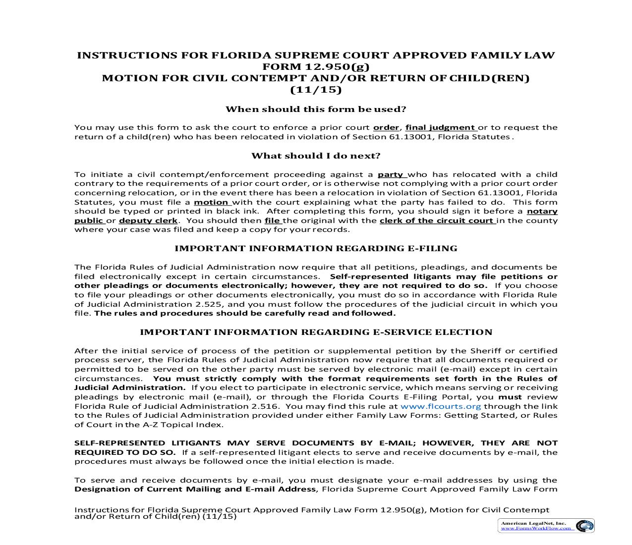 Motion For Civil Contempt And-Or Return Of Child(ren) {12.950(g)} | Pdf Fpdf Doc Docx | Florida