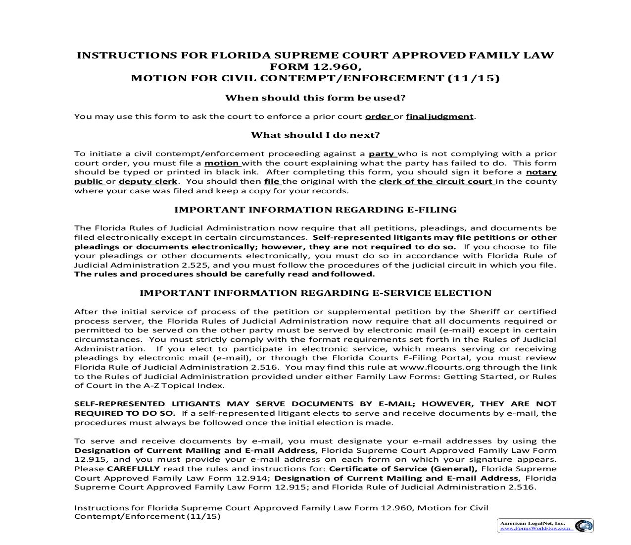 Motion For Civil Contempt-Enforcement {12.960} | Pdf Fpdf Doc Docx | Florida