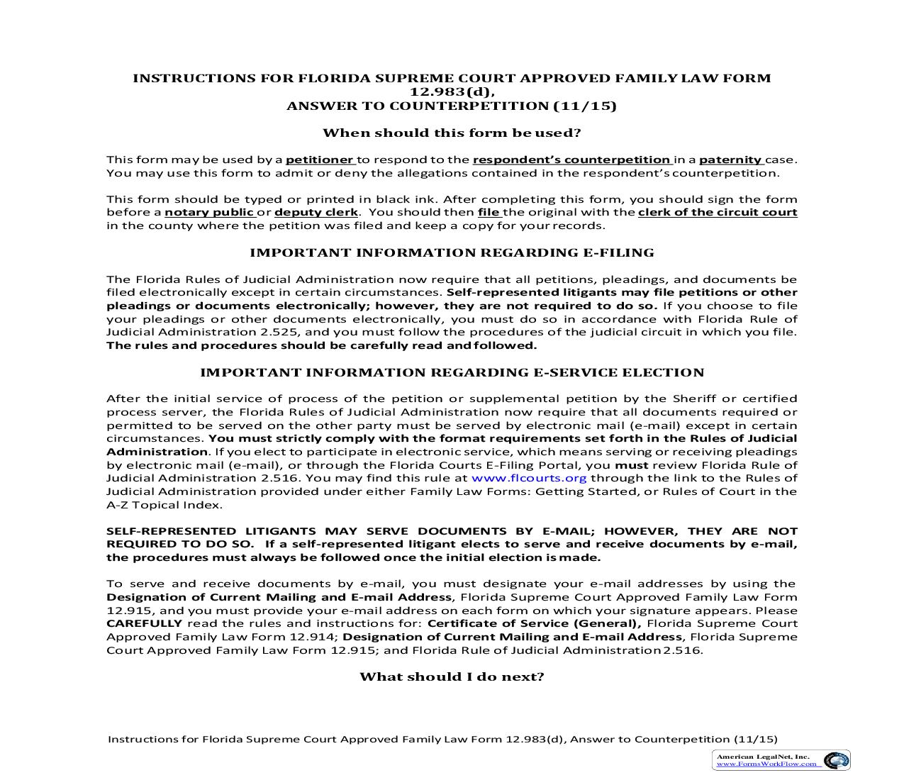Answer To Counterpetition w-Instructions {12.983(d)} | Pdf Fpdf Doc Docx | Florida