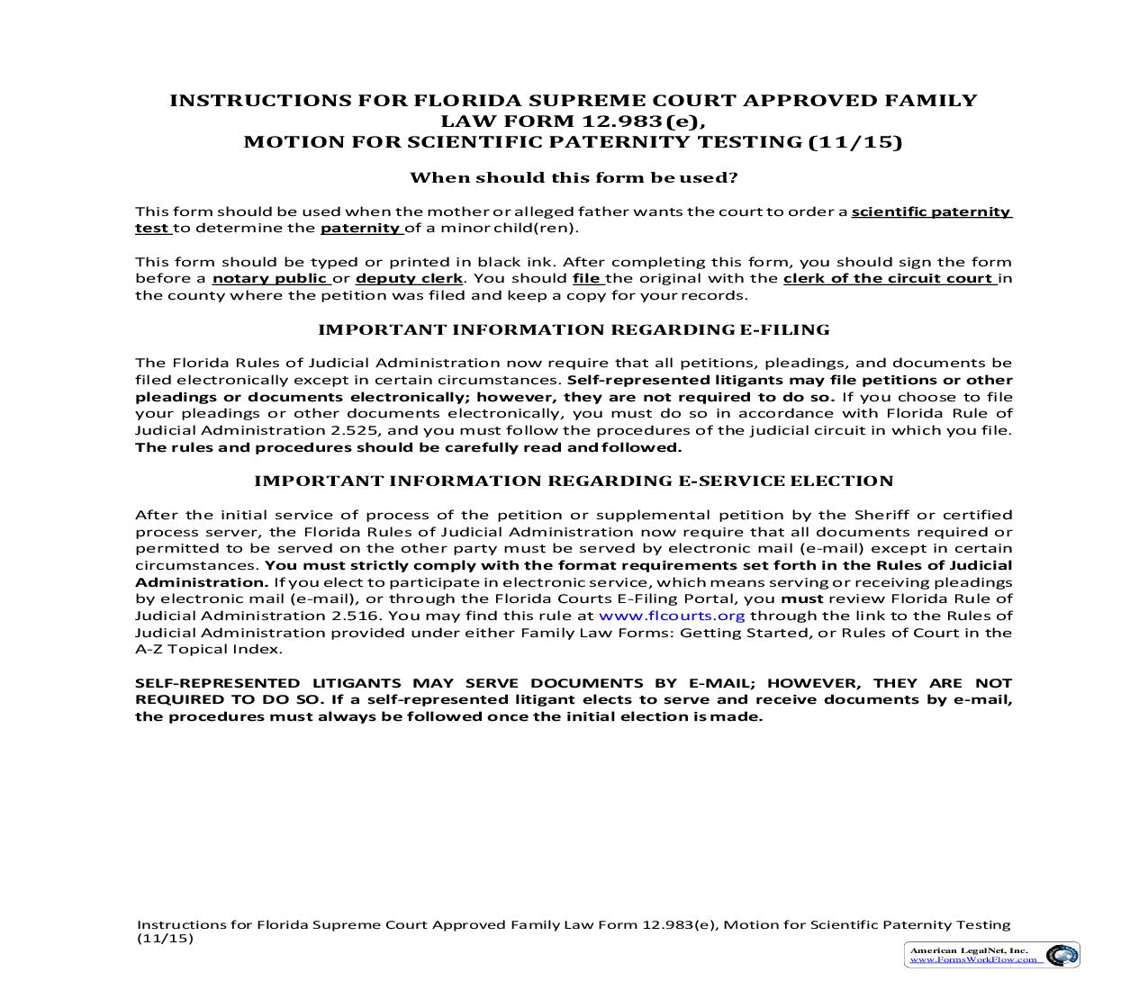 Motion For Scientific Paternity Testing w-Instructions {12.983(e)} | Pdf Fpdf Doc Docx | Florida