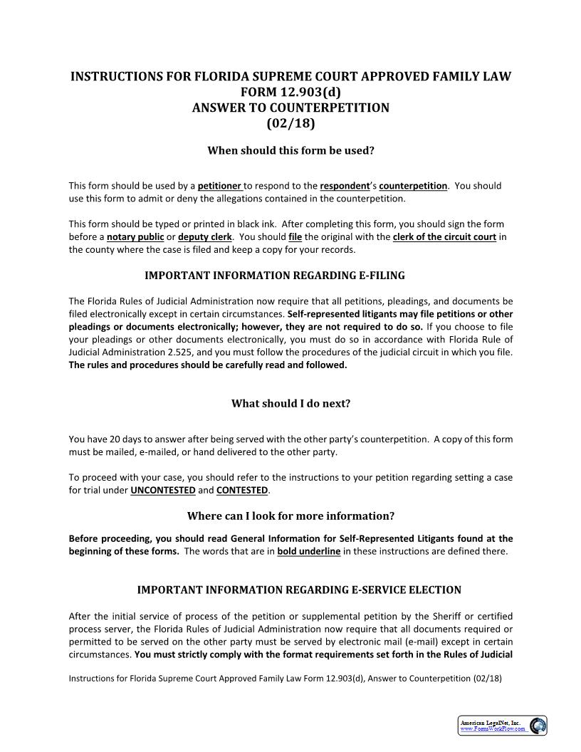Answer To Counterpetition w-Instructions {12.903(d)} | Pdf Fpdf Docx | Florida