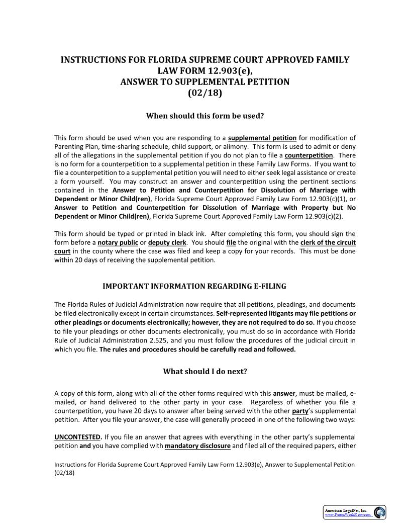 Answer To Supplemental Petition w-Instructions {12.903(e)} | Pdf Fpdf Docx | Florida