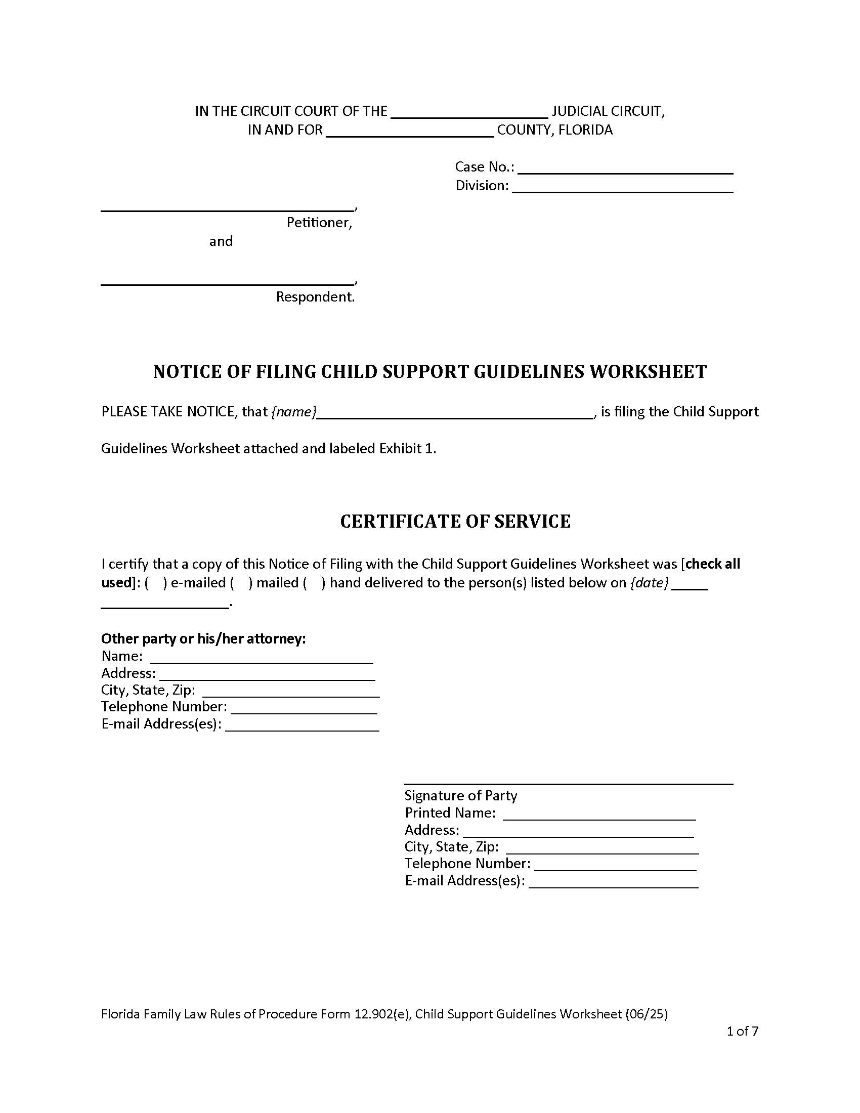 Child Support Guidelines Worksheet w-Instructions {12.902(e)} | Pdf Fpdf Doc Docx | Florida
