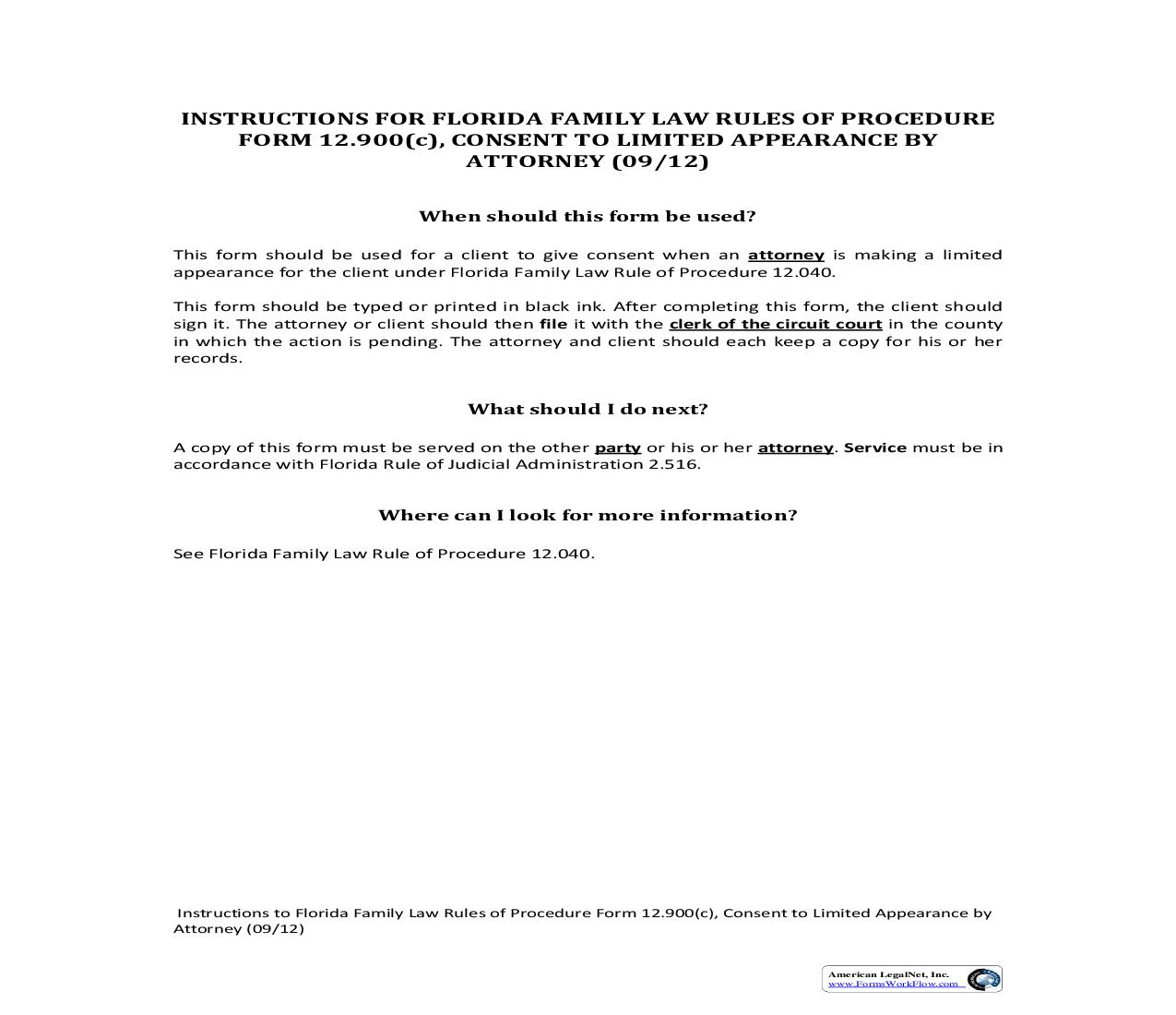 Consent To Limited Appearance By Attorney {12.900(c)} | Pdf Fpdf Doc Docx | Florida