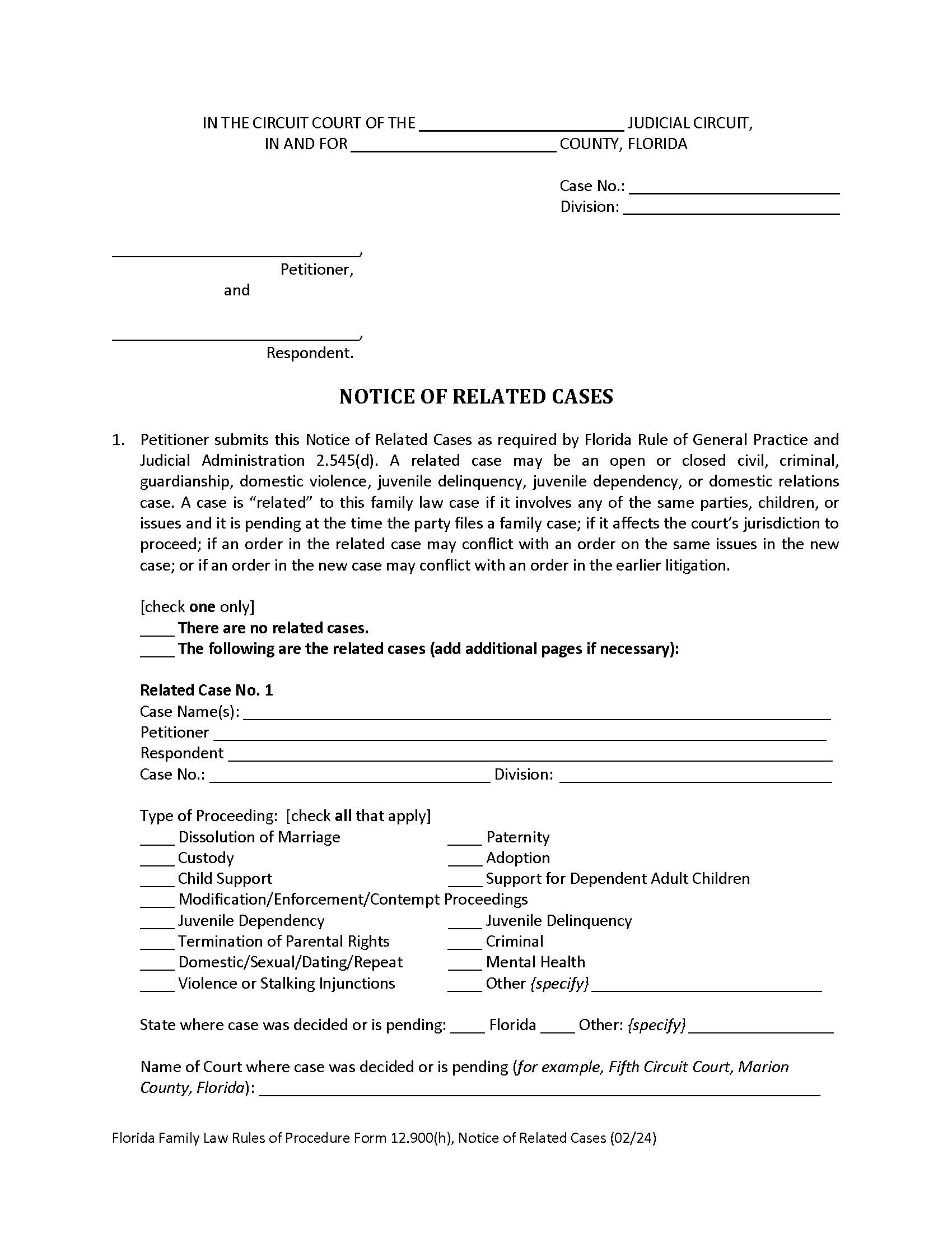 Notice Of Related Cases {12.900(h)} | Pdf Fpdf Doc Docx | Florida