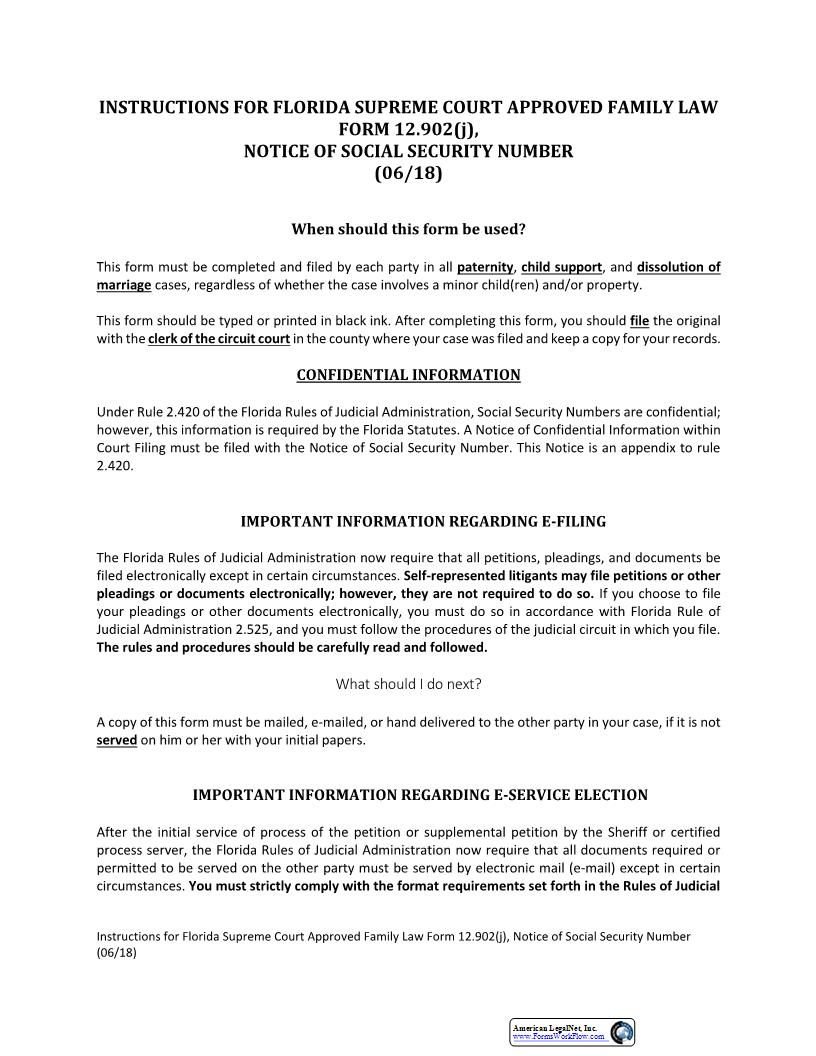 Notice Of Social Security Number w-Instructions {12.902(j)} | Pdf Fpdf Docx | Florida