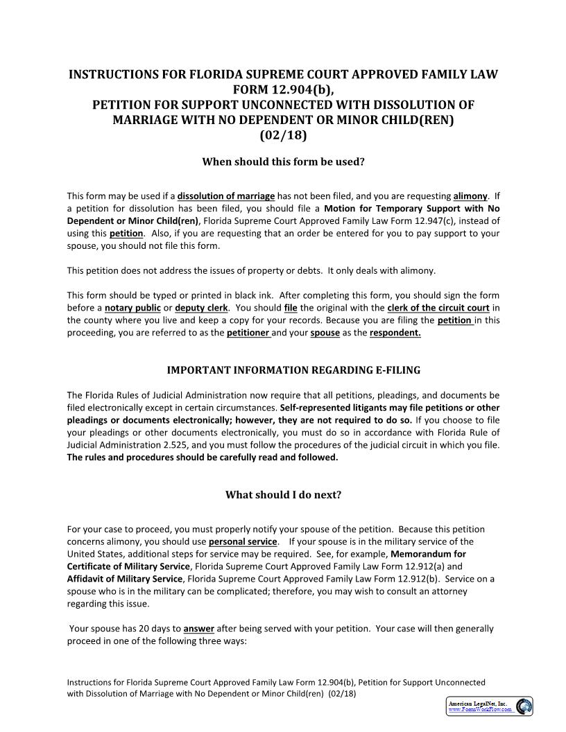 Petition For Support Unconnected With Dissolution Of Marriage With No Dependent Or Minor Children {12.904(b)} | Pdf Fpdf Docx | Florida