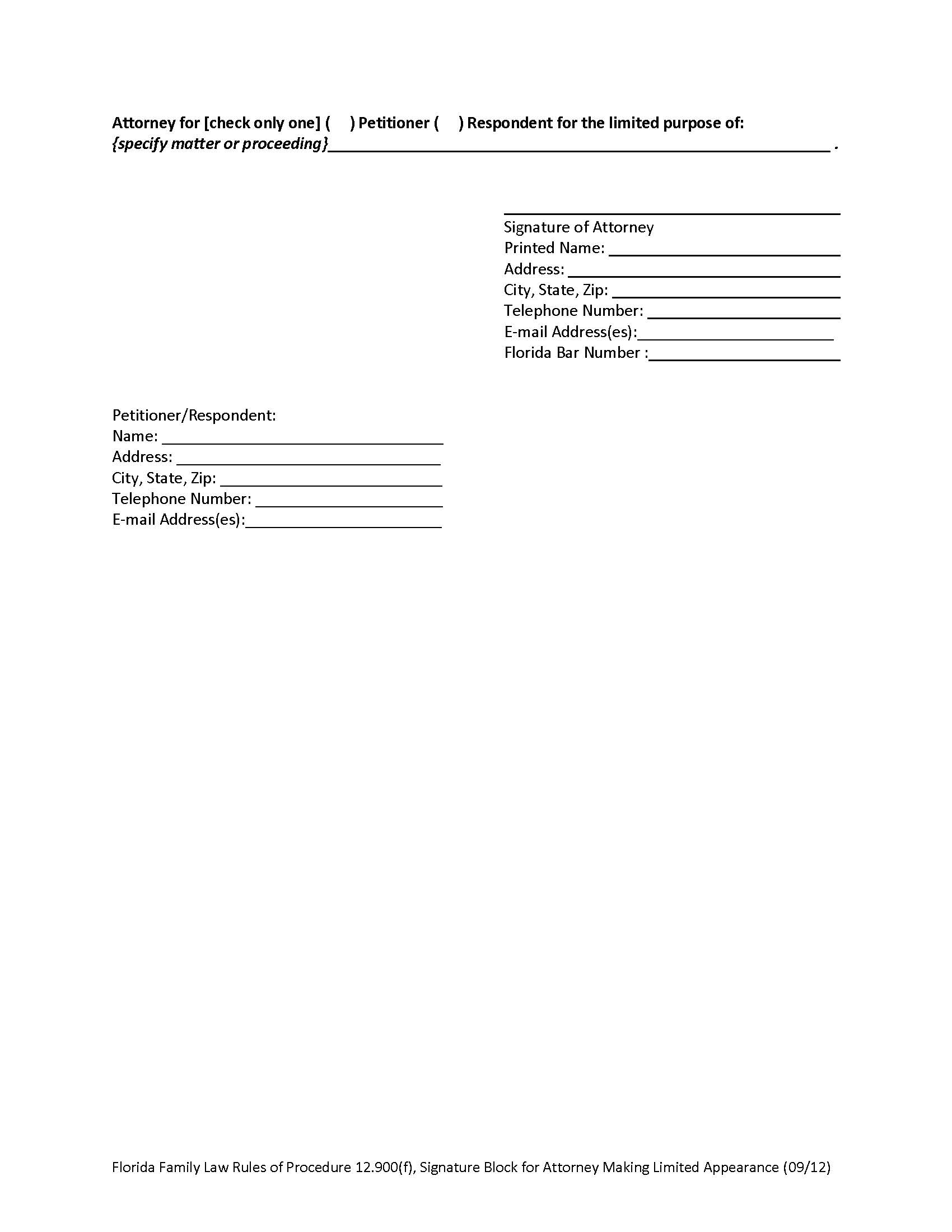 Signature Block For Attorney Making Limited Appearance {12.900(f)} |  | Florida