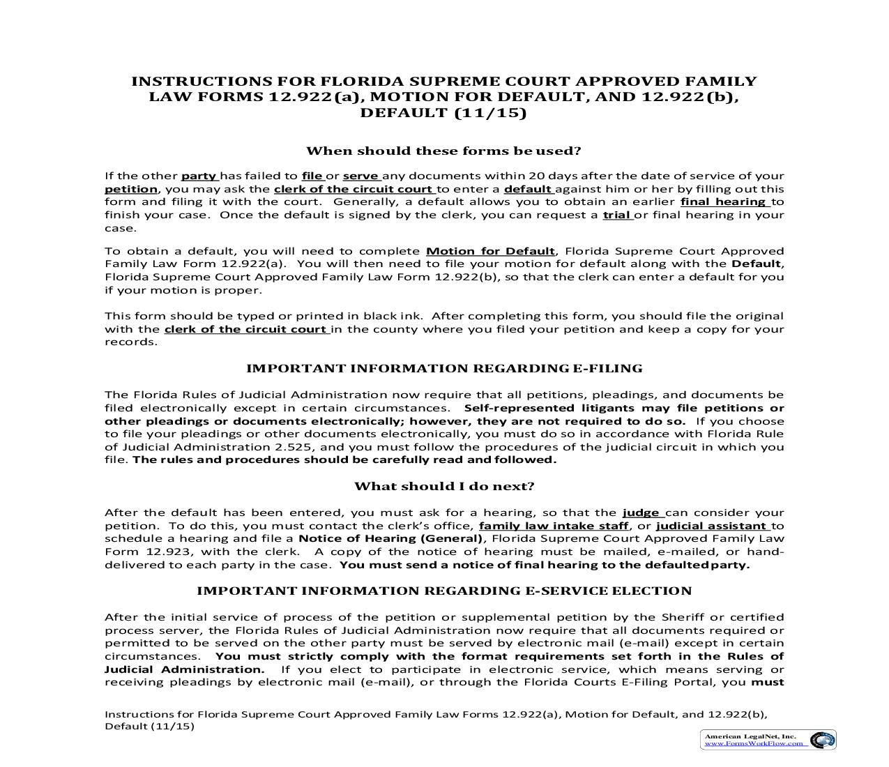 Motion For Default And Default w-Instructions {12.922(a)(b)} | Pdf Fpdf Doc Docx | Florida