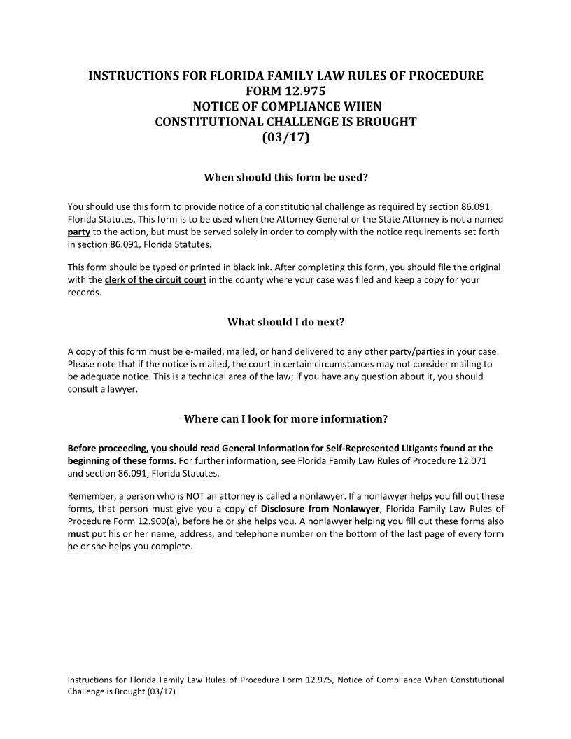Notice Of Compliance When Constitutional Challenge Is Brought {12.975} | Pdf Fpdf Docx | Florida