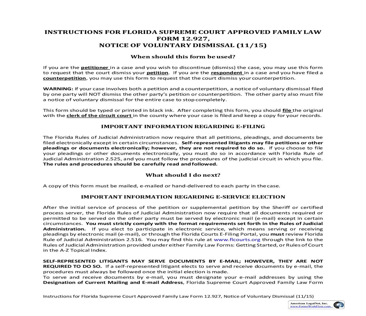 Notice Of Voluntary Dismissal w-Instructions {12.927} | Pdf Fpdf Doc Docx | Florida
