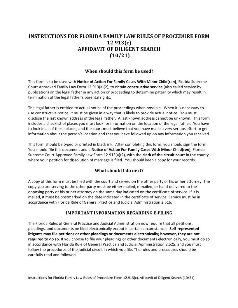 Affidavit Of Diligent Search {12.913(c)} | Pdf Fpdf Doc Docx | Florida