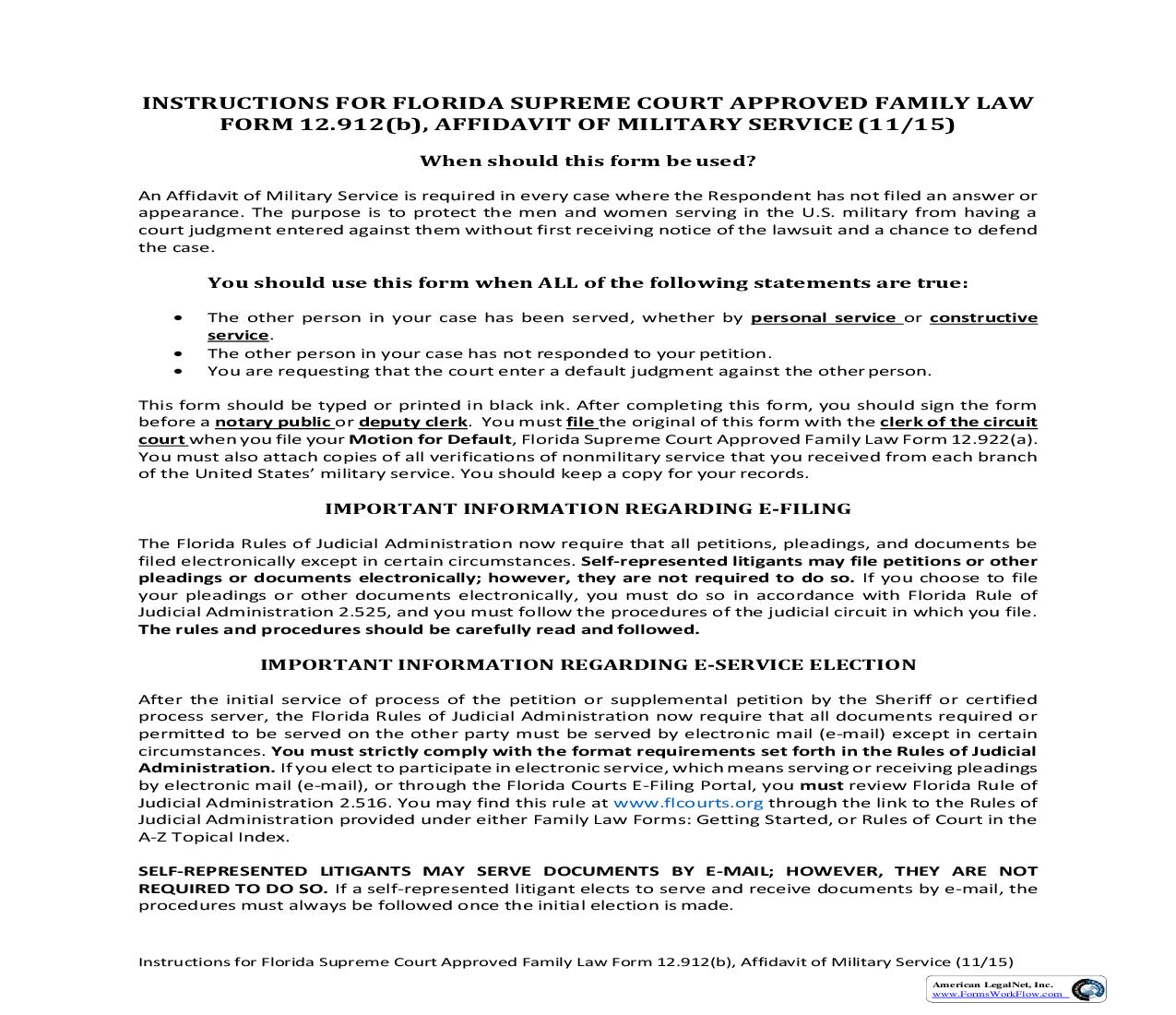 Affidavit Of Military Service {12.912(b)} | Pdf Fpdf Doc Docx | Florida