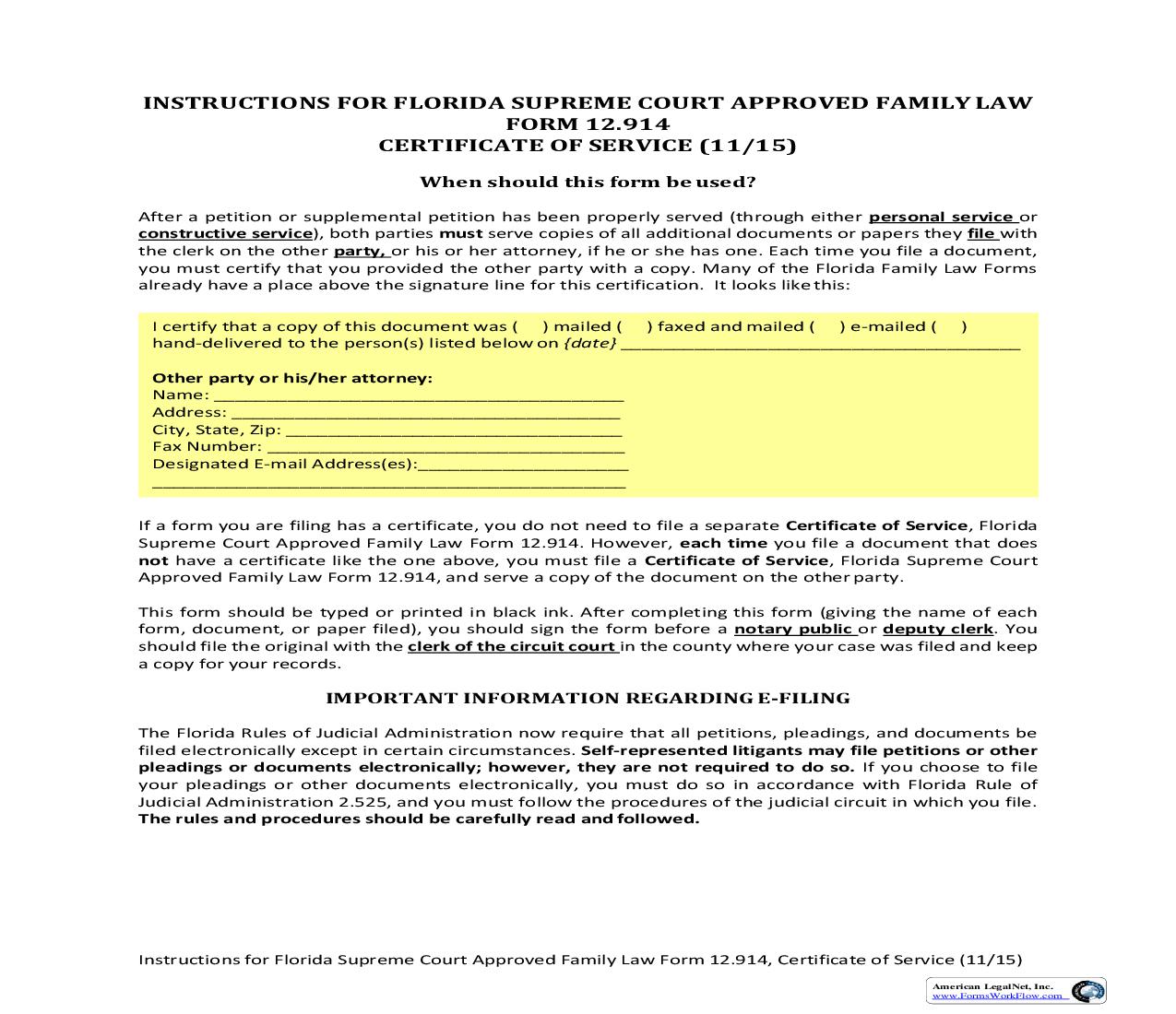 Certificate Of Service w-Instructions {12.914} | Pdf Fpdf Doc Docx | Florida