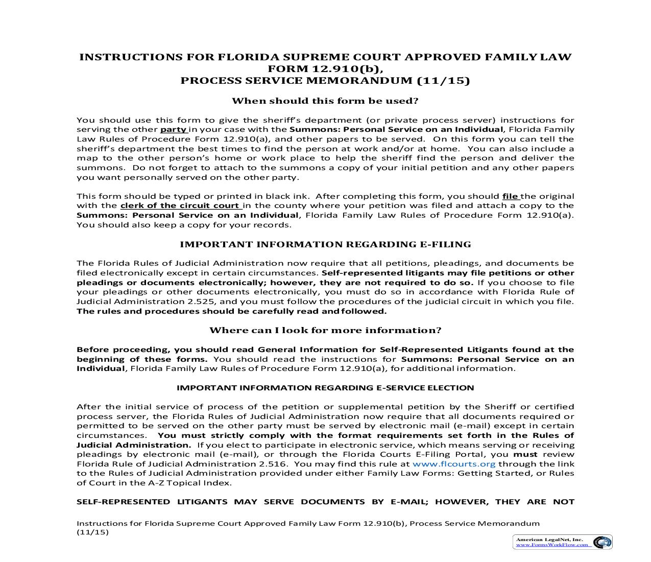 Process Service Memorandum w-Instructions {12.910(b)} | Pdf Fpdf Doc Docx | Florida