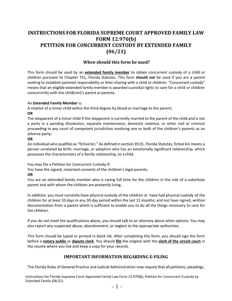 Petition For Concurrent Custody By Extended Family {12.970(b)} | Pdf Fpdf Docx | Florida
